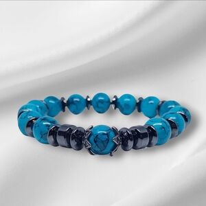 Turquoise Blue Gemstone Black Swirl Bracelet